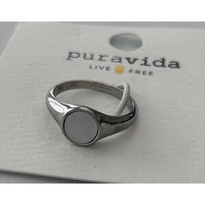 Pura Vida Brass Ring With Rhodium Plating & Mother Of Pearl Size 9